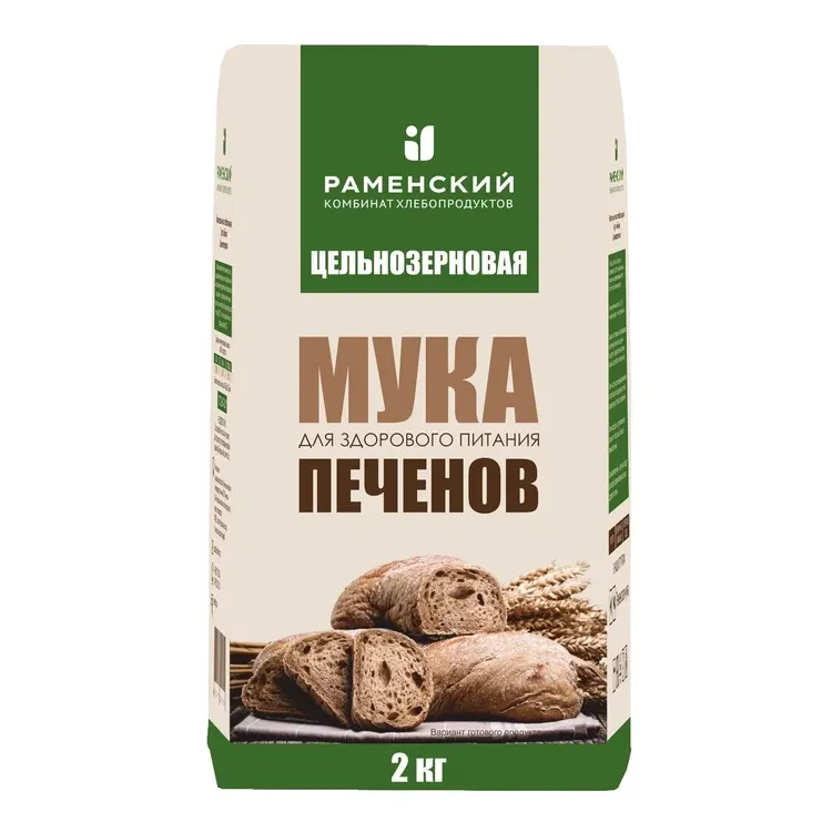 Мука пшеничная хлебопекарная цельнозерновая Печенов 2кг