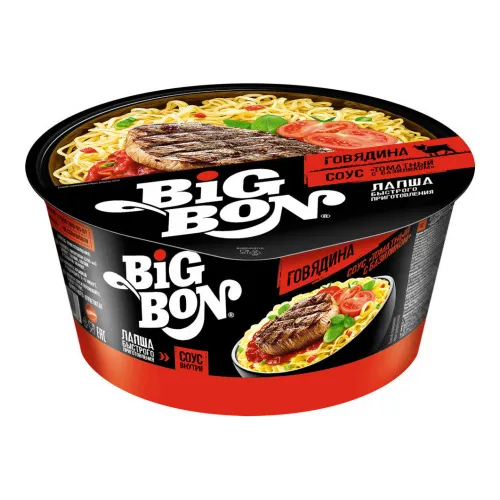 Лапша Биг Бон Говядина + соус Томат с базиликом чашка 85г