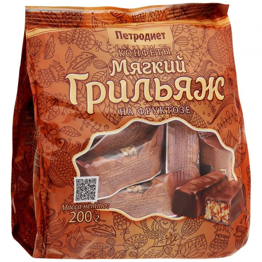 Конфеты Петродиет Грильяж на фруктозе 200г