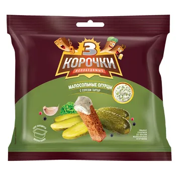 Сухарики Три Корочки ржаные малосольн огурцы+соус +25г тар тар