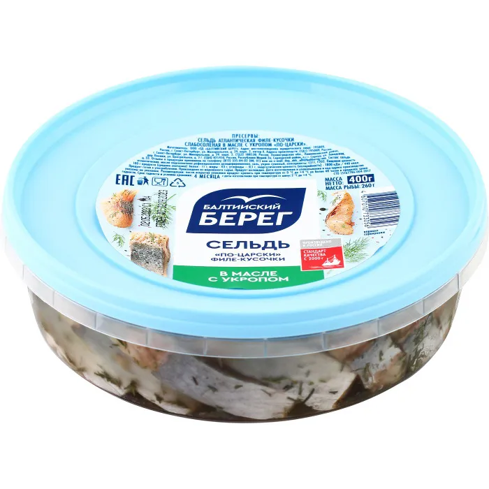 Сельдь Балтийский Берег По-Царски филе-кусок с укропом 400г
