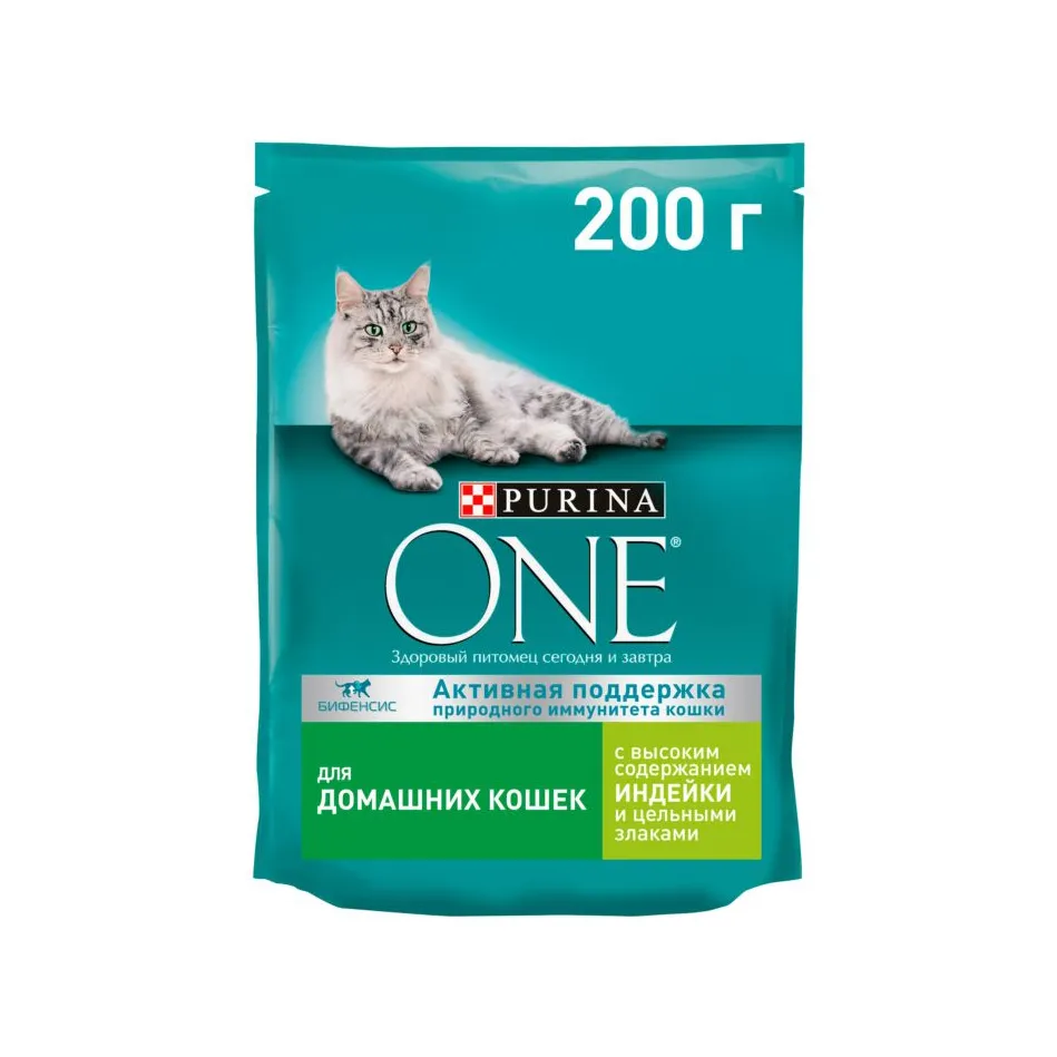 Корм сухой Purina ONE для домашних кошек индейка цел злаки 200 г