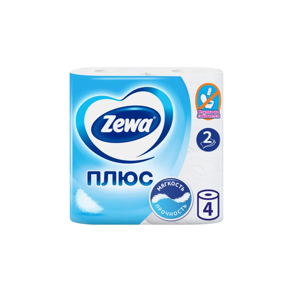 Туалетная бумага  ZEWA Plus 2сл.-4шт., белая