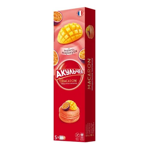 Пирожное Акульчев Macaron миндальное со вкусом манго-маракуйи 60 г