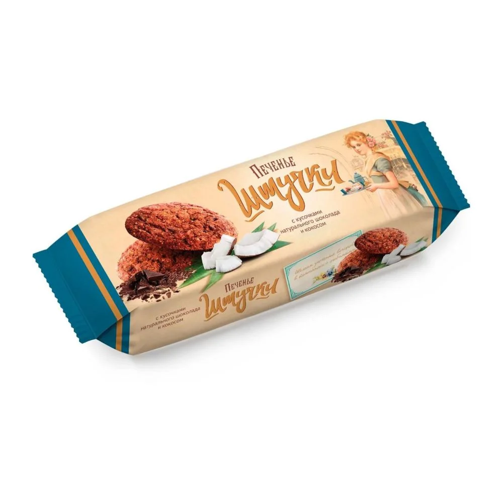Печенье сдобное Штучки с кус натур шоколада и кокосом 160 г