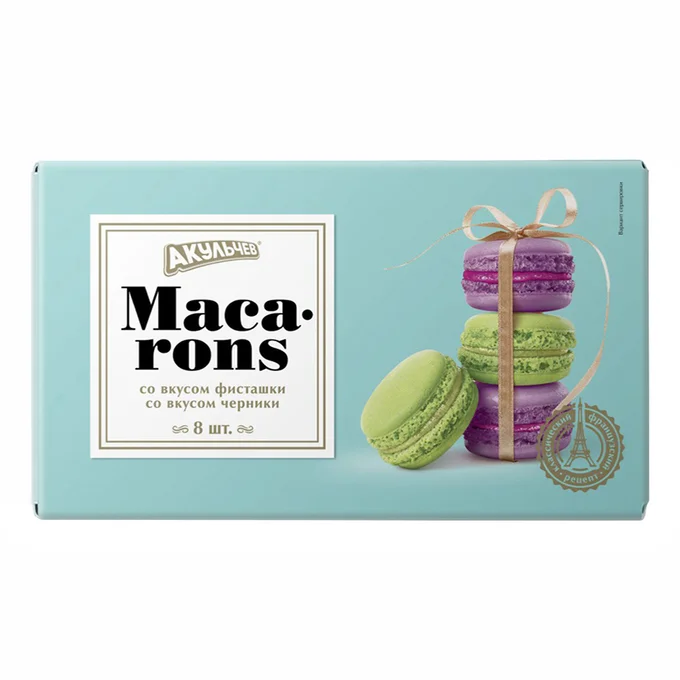 Пирожное Акульчев Macarons Dry миндальное со вкус фисташки.черники 96 г
