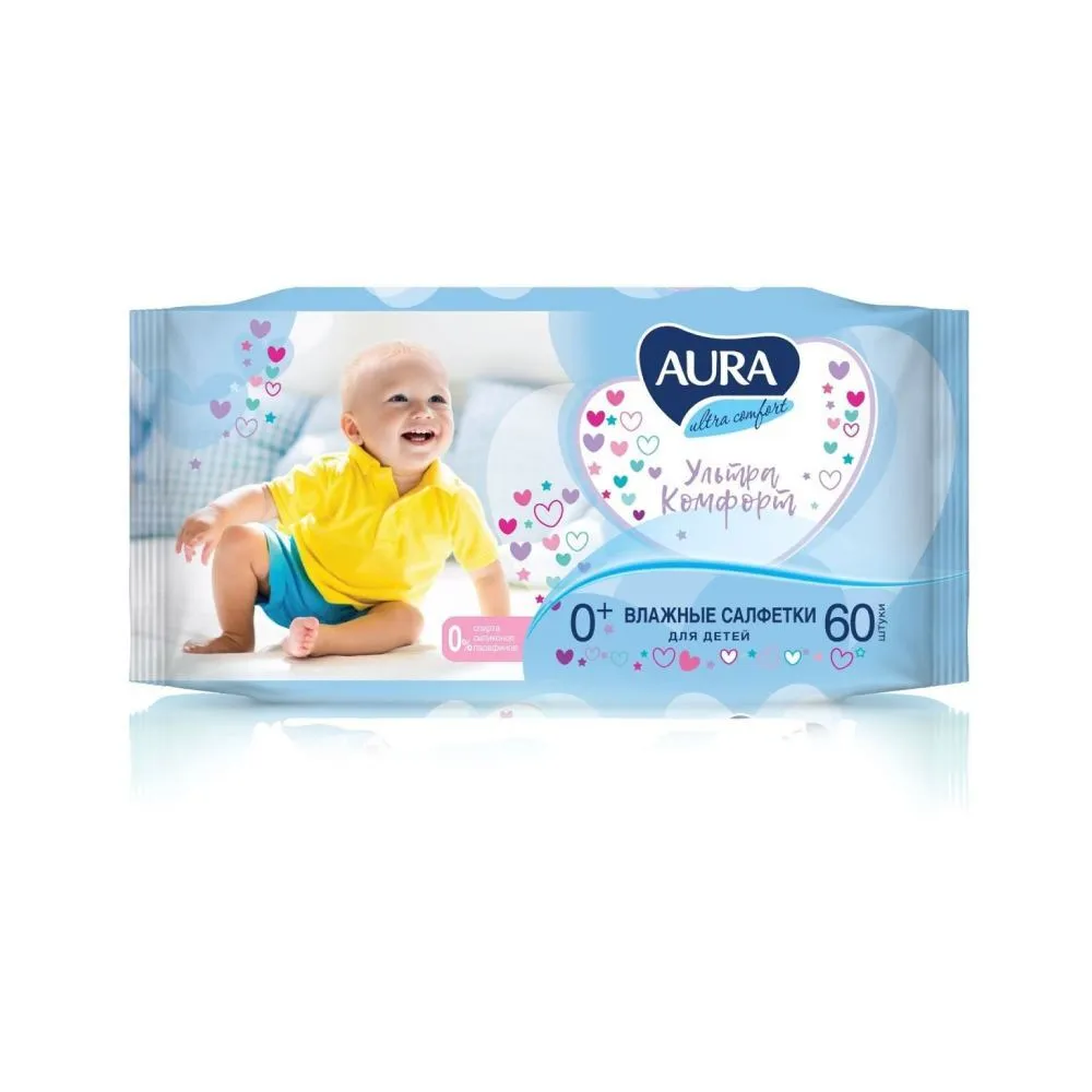 Салфетки влажные AURA Ultra Comfort дет 60шт