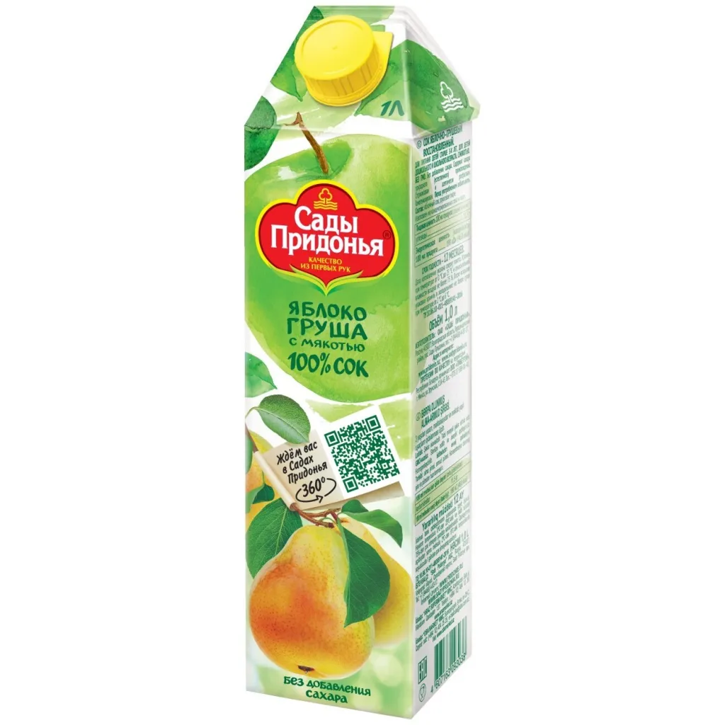 Сок Сады Придонья 1л яблоко груша с мякотью без сахара
