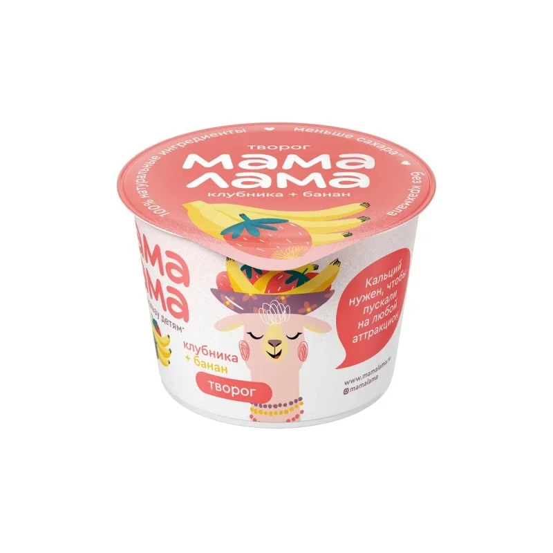 Творог Мама Лама 3.8% с клубникой и бананом 100 г