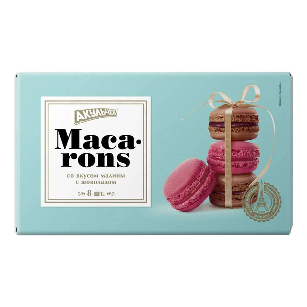 Пирожное Акульчев Macarons Dry миндальное со вкус малины с шоколадом 96 г