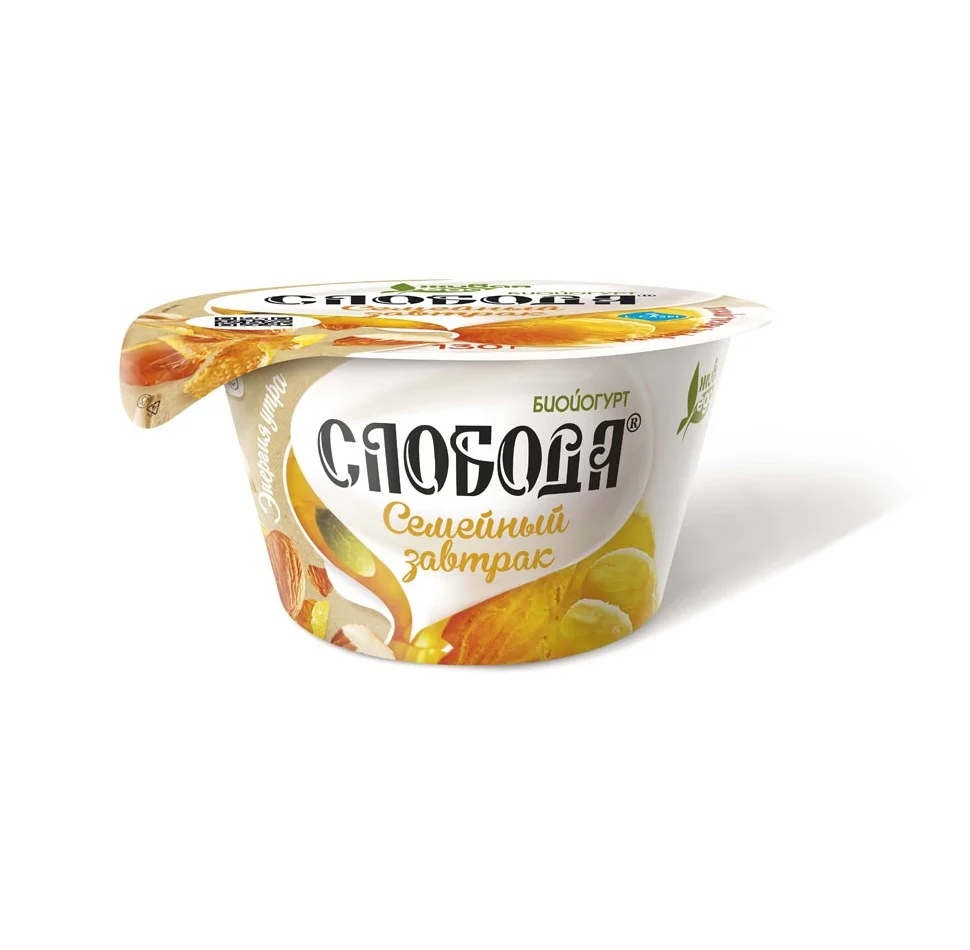 Биойогурт Слобода Семейный завтрак 5%  Мюсли Яблоки Мандарин Орех 130г