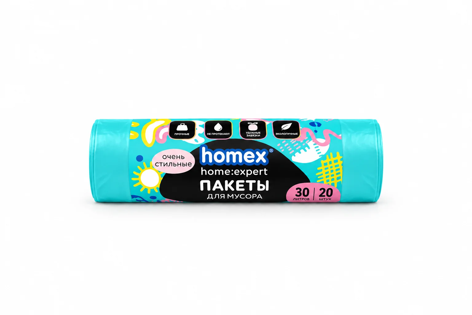 Мешки для мусора 35л 10шт с завязками Очень Стильные Розовые Homex 40
